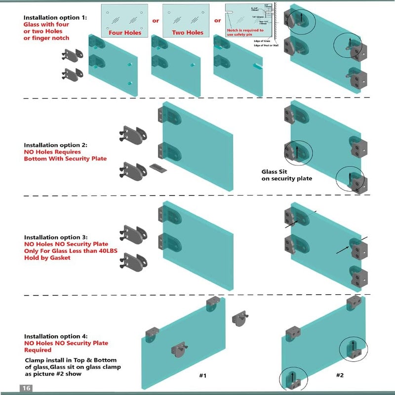 KS Hardware Stainless Steel Square Flat Back Glass Clamp 45 x 45 mm for 1/4" - 3/8" Tempered Glass or Laminated Glass (Matt Black Finish, 45 x 45 mm 4 Pcs GC-045FB) - Image 3
